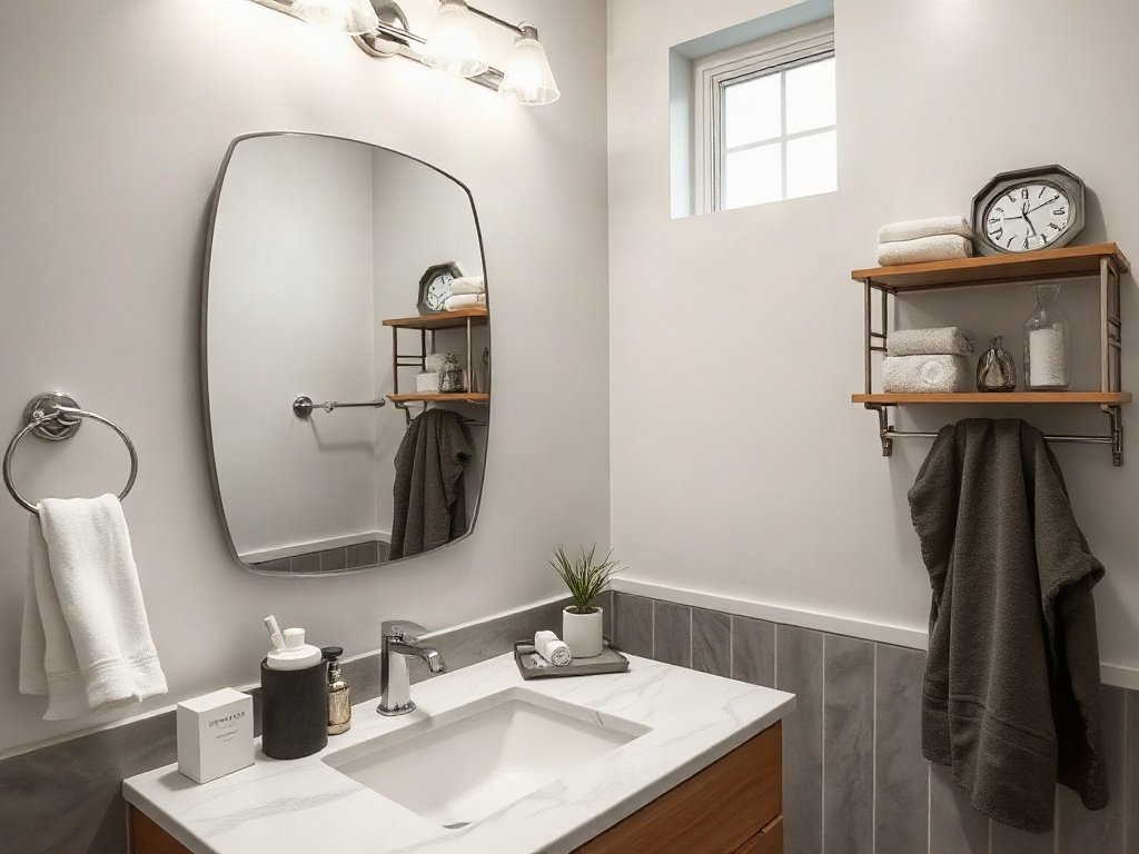 Phòng tắm sạch với lavabo đá cẩm thạch
