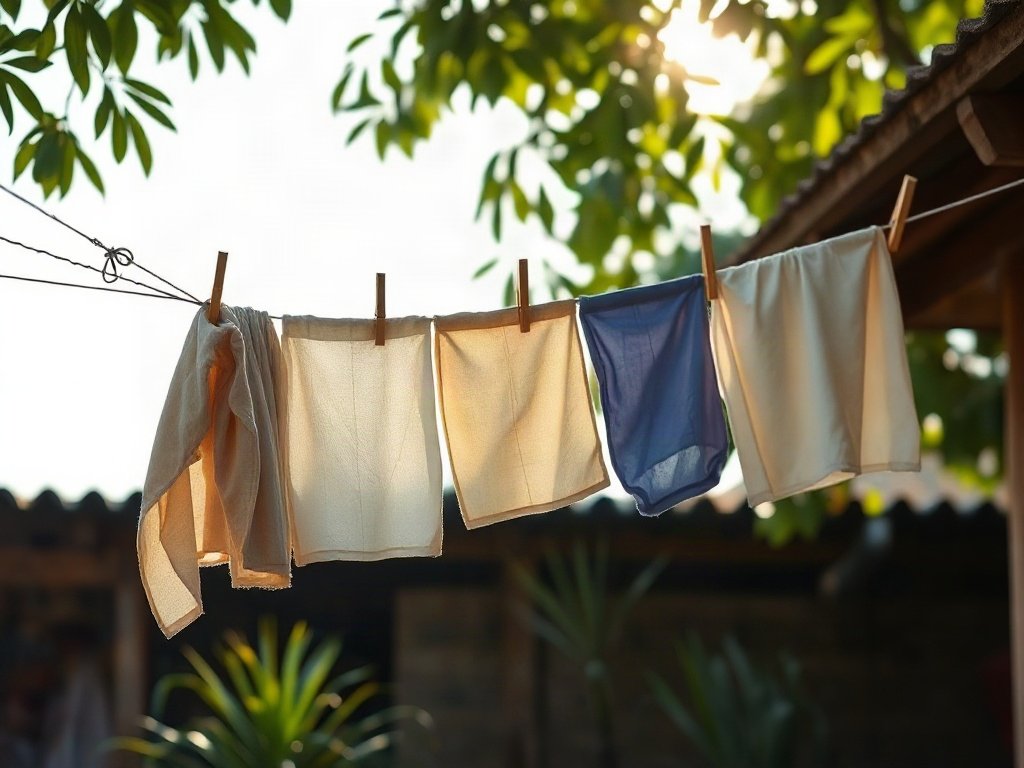 Quần áo sạch đang phơi trên dây ở Việt Nam.