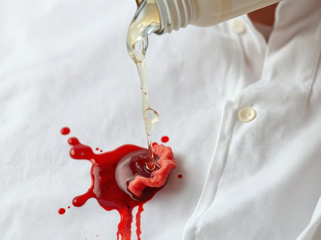 Rót hydrogen peroxide lên vết máu trên áo sơ mi trắng