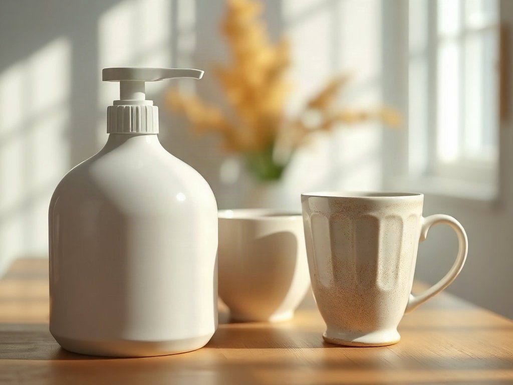 Sản phẩm tẩy rửa châu Âu bên cạnh cốc gốm mốc