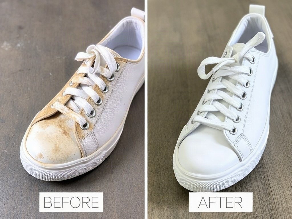 So sánh giày sneaker trắng trước và sau khi làm sạch