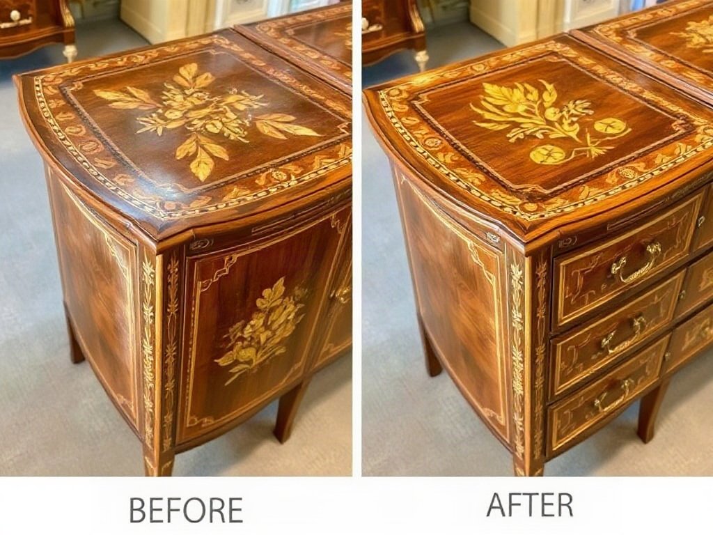 So sánh trước và sau khi làm sạch nội thất khảm trai