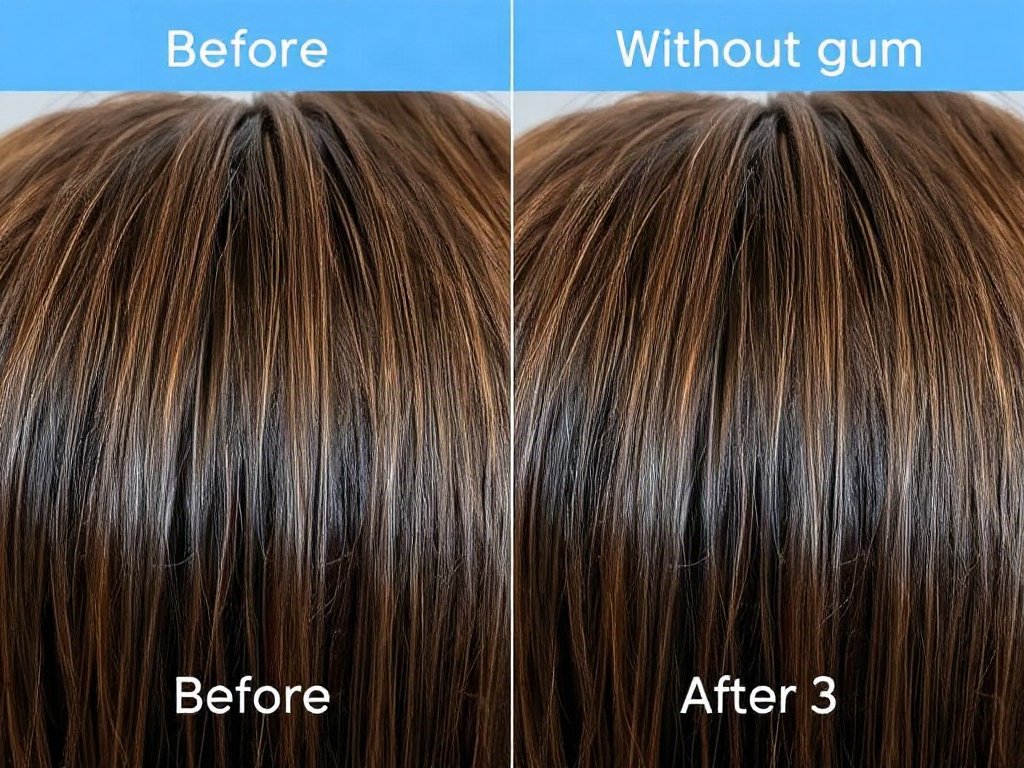 So sánh trước và sau khi tóc bị kẹo cao su, cho thấy hiệu quả gỡ bỏ