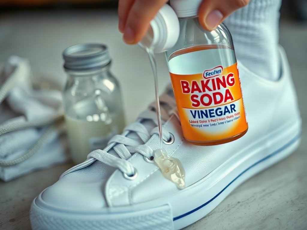Sử dụng baking soda và giấm làm sạch giày sneaker trắng