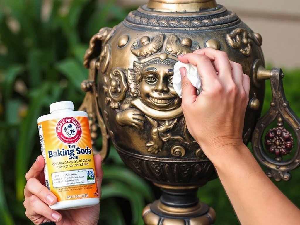 Sử dụng hỗn hợp baking soda làm sạch đồ trang trí ngoài trời bằng đồng