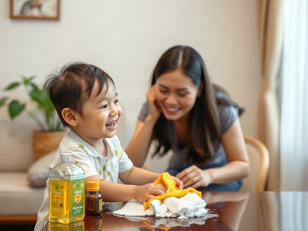 Trẻ em Việt giúp lau dọn với dung dịch tự nhiên an toàn