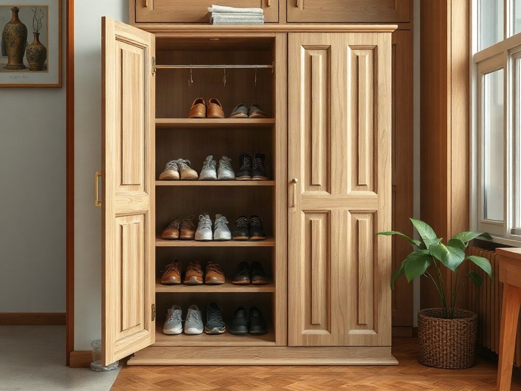 Tủ giày mở ra với cảm giác sạch sẽ ở một ngôi nhà Việt Nam.