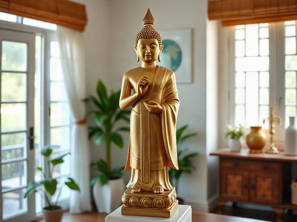 Tượng đồng sáng bóng trong ngôi nhà Việt yên bình