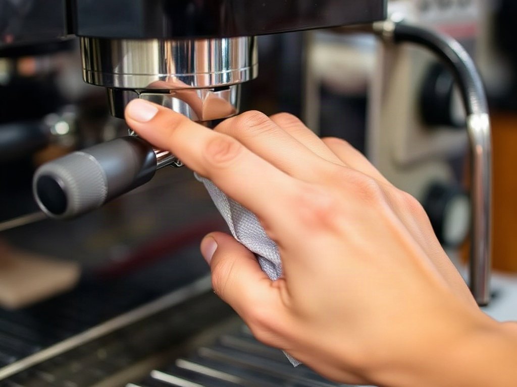 Bắt đầu vệ sinh máy pha cà phê tự động bằng cách kiểm tra các bộ phận.
