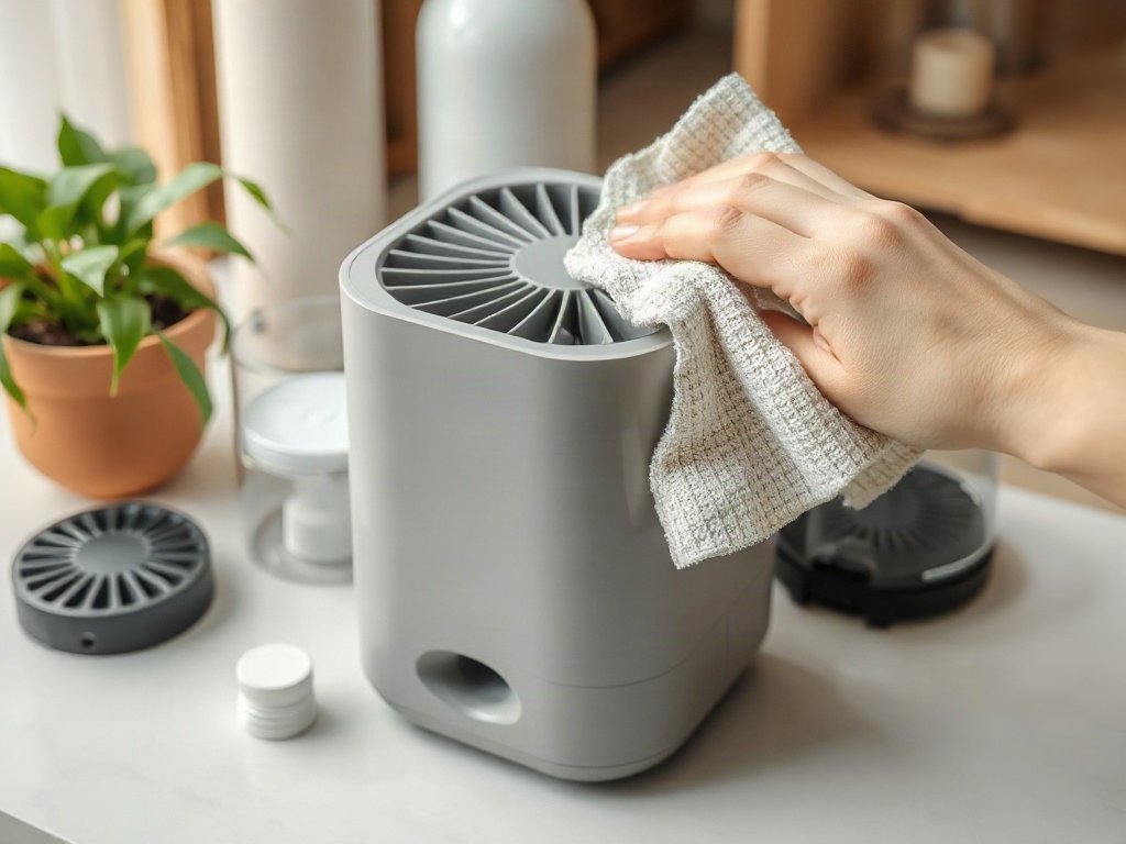 Các bộ phận máy lọc không khí mini được lau bằng khăn mềm