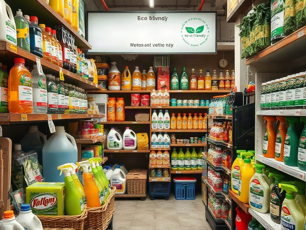Các sản phẩm làm sạch thân thiện với môi trường ở cửa hàng tại Việt Nam.