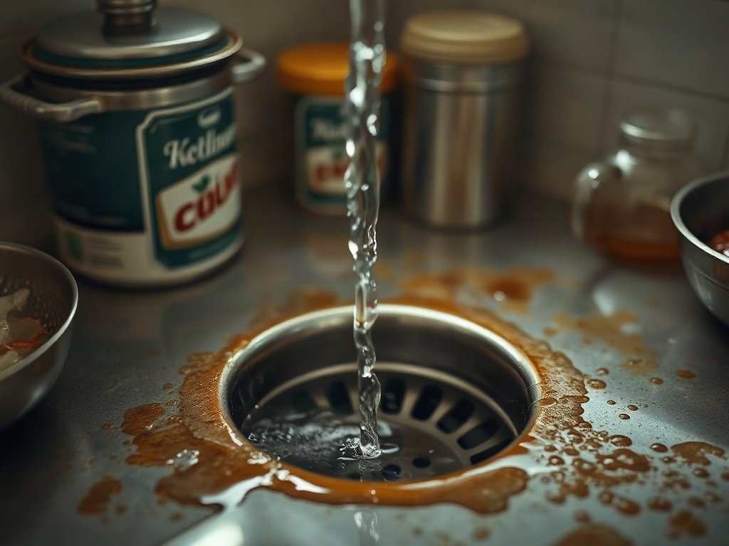 Đổ nước đun sôi vào cống bồn rửa bát.