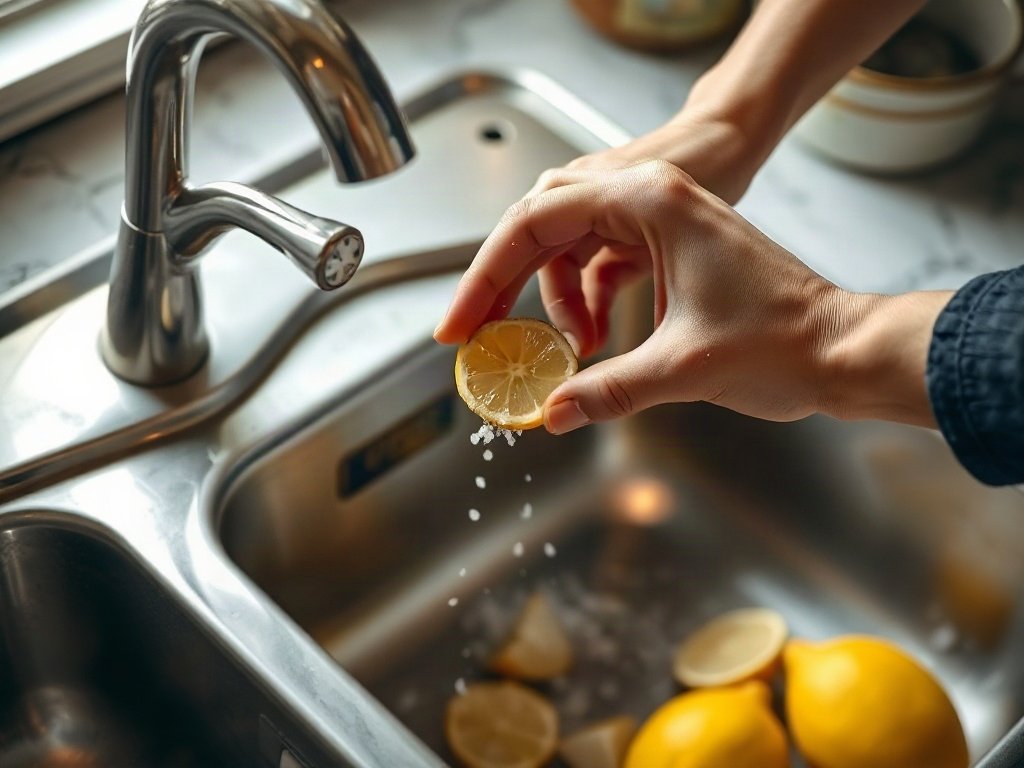 Dùng chanh và muối để làm sạch bồn rửa bát.