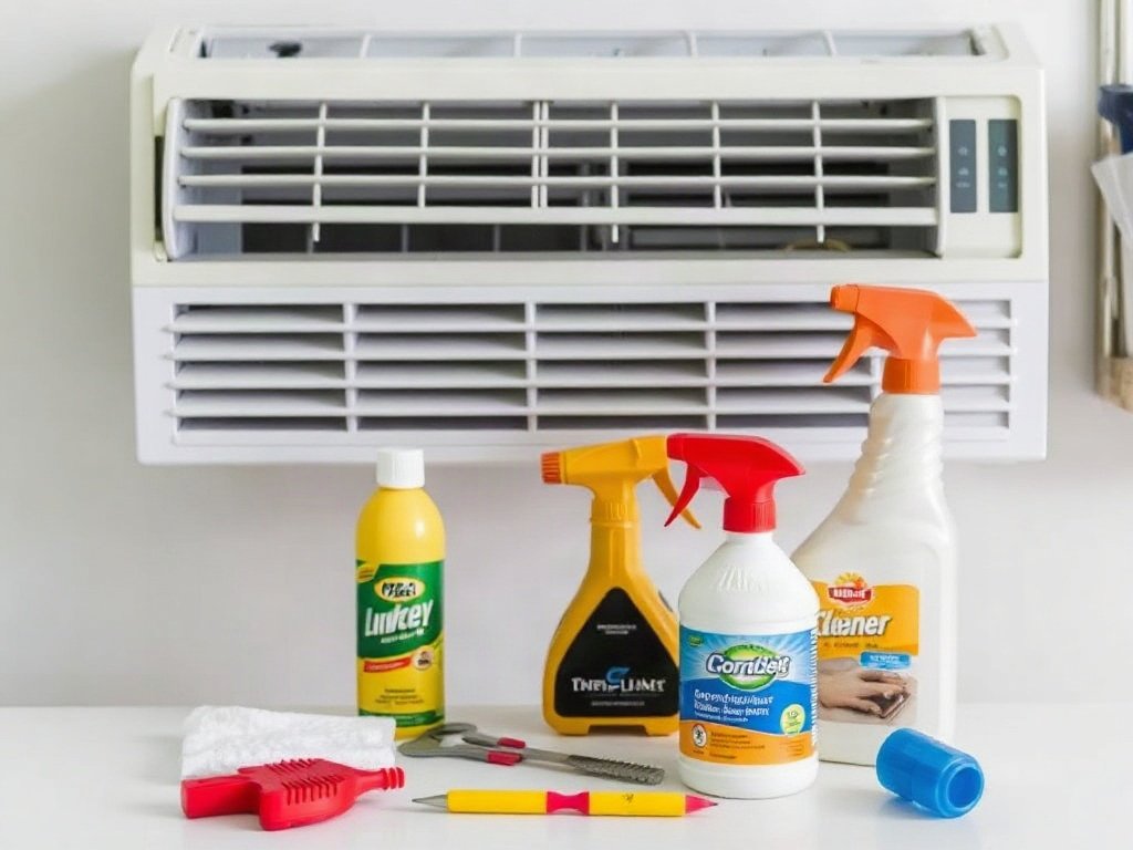 Dụng cụ và sản phẩm vệ sinh máy lạnh treo tường.