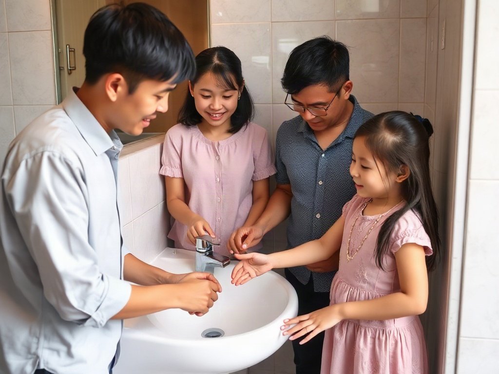 Gia đình Việt hài lòng với bồn rửa mặt sạch sẽ