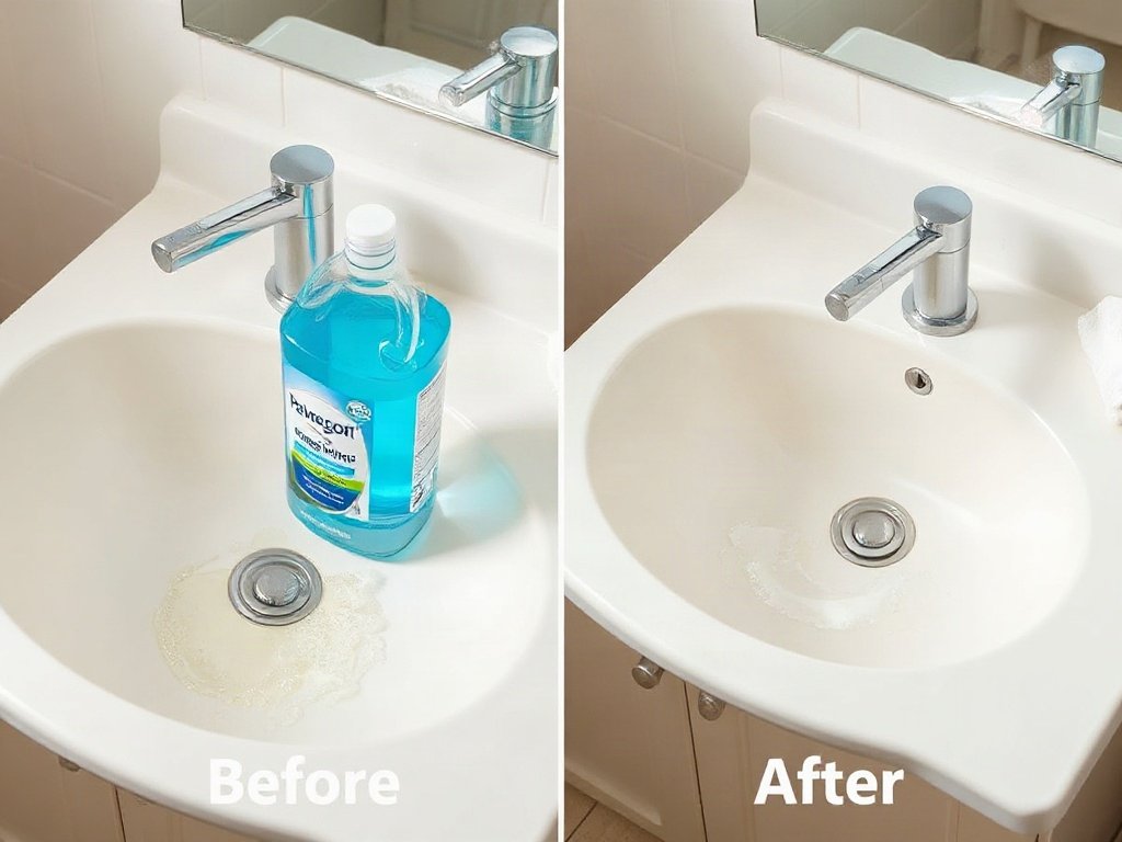 Hình ảnh trước và sau khi dùng hydro peroxide tẩy bồn rửa