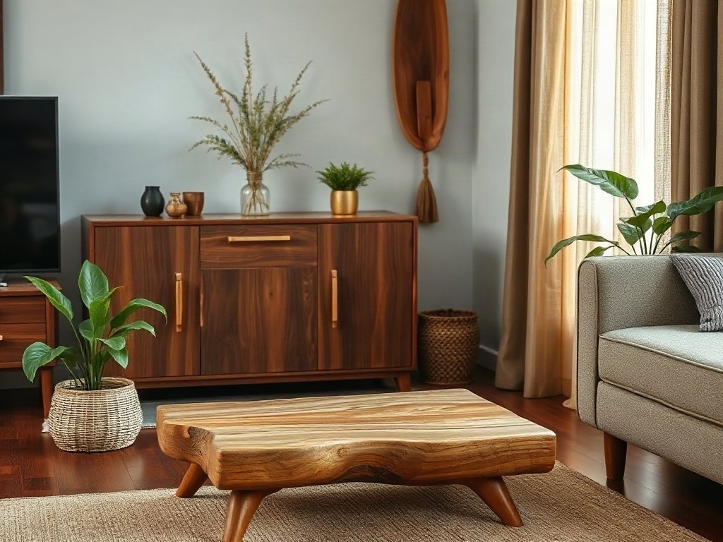 Phòng khách Việt Nam với đồ gỗ tự nhiên làm sạch bằng nước vo gạo