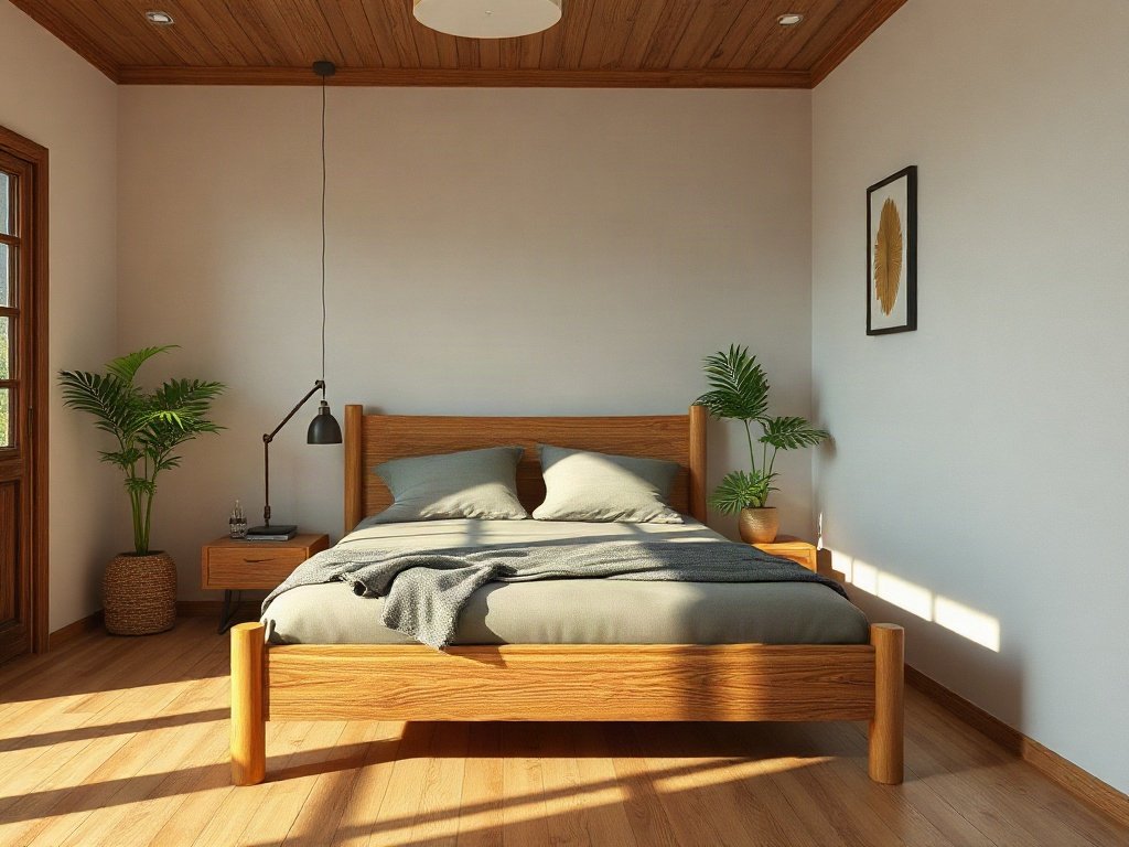 Giường gỗ tự nhiên trong phòng ngủ Việt Nam