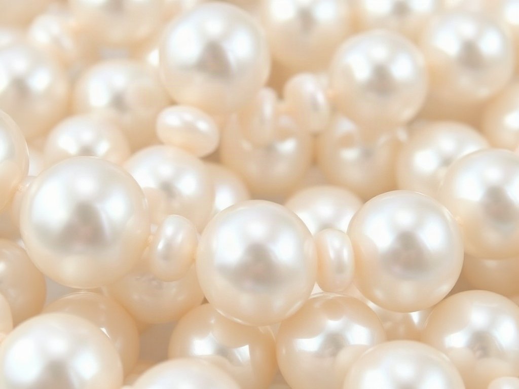 Cận cảnh dây chuyền ngọc trai với chất liệu sáng bóng.