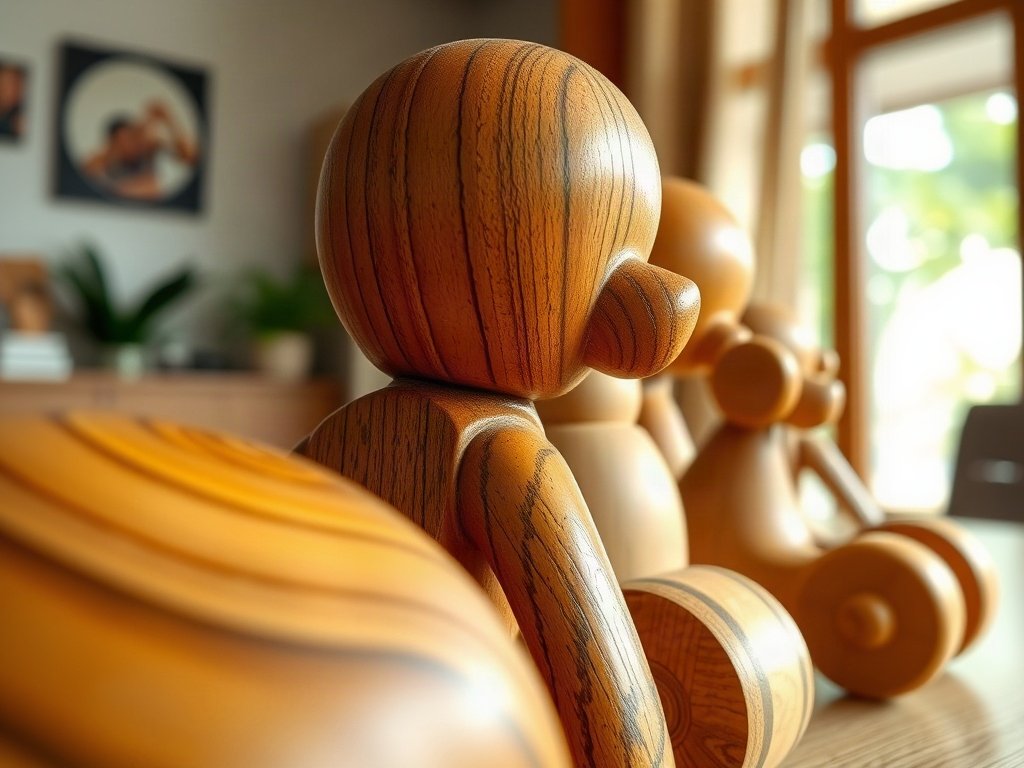 Cận cảnh vân và hoàn thiện của đồ chơi gỗ trong nhà Việt Nam.