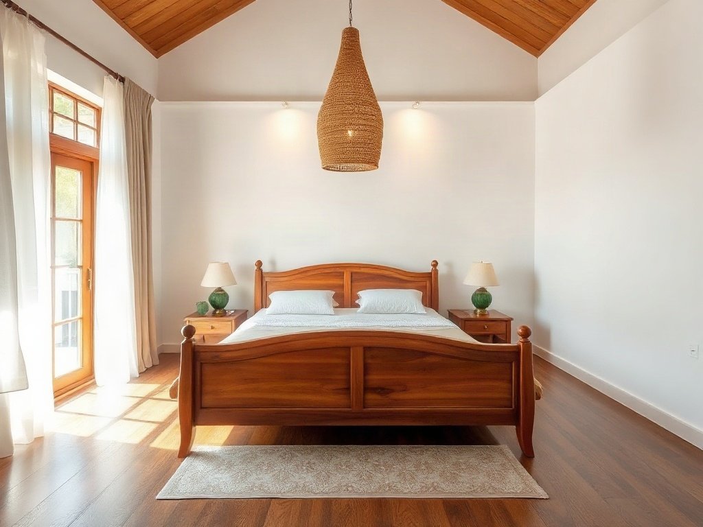 Phòng ngủ rộng rãi với giường gỗ tại TP.HCM