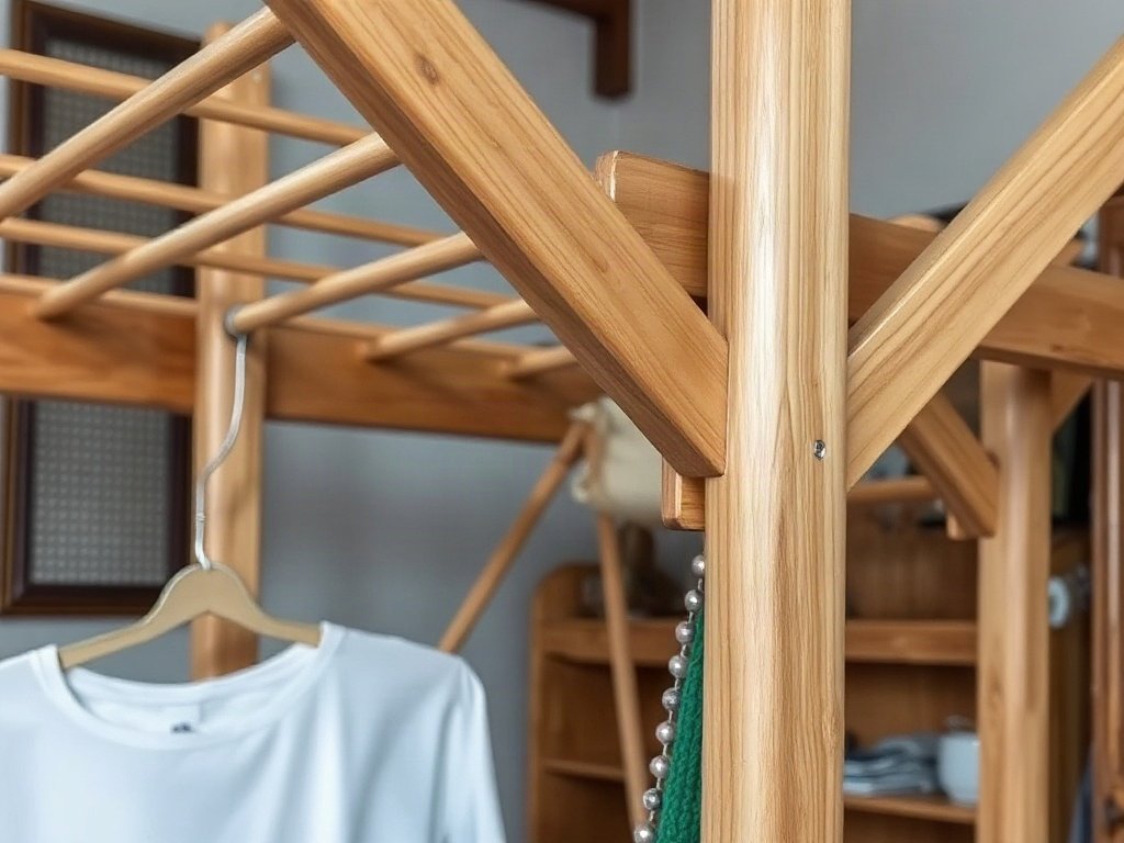 Chi tiết kết cấu và phụ kiện của máy sấy quần áo gỗ sồi.