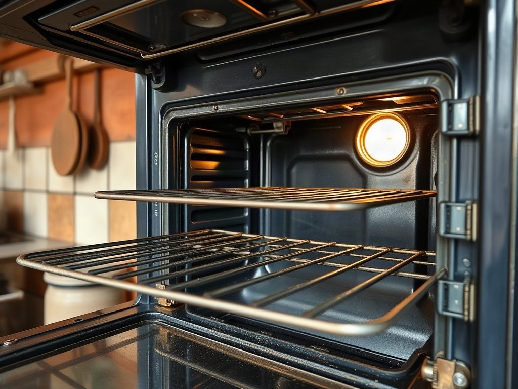 Chi tiết cấu trúc của lò nướng với các bộ phận trong căn bếp mộc mạc.