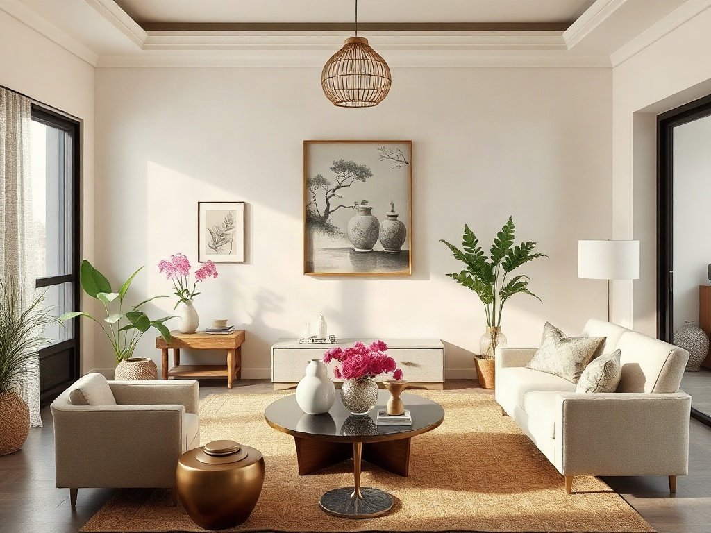 Nội thất phòng khách theo phong thủy với đồ sứ