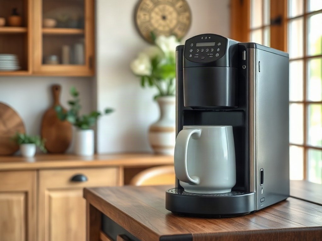 Máy pha cà phê tự động trên bàn bếp kết hợp phong thủy