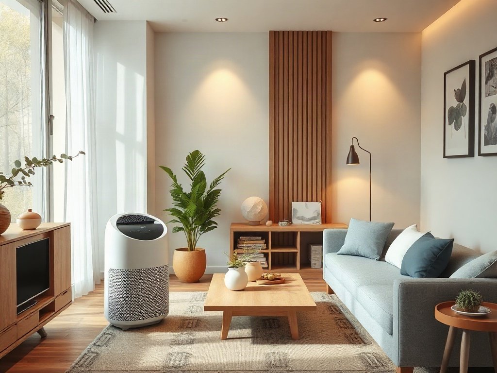 Máy lọc không khí mini kết hợp hài hòa với nội thất và phong thủy.