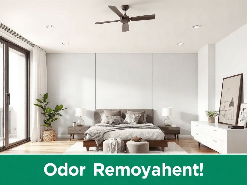 Phòng ngủ hiện đại với bố trí phong thủy, minh họa cách khử mùi.