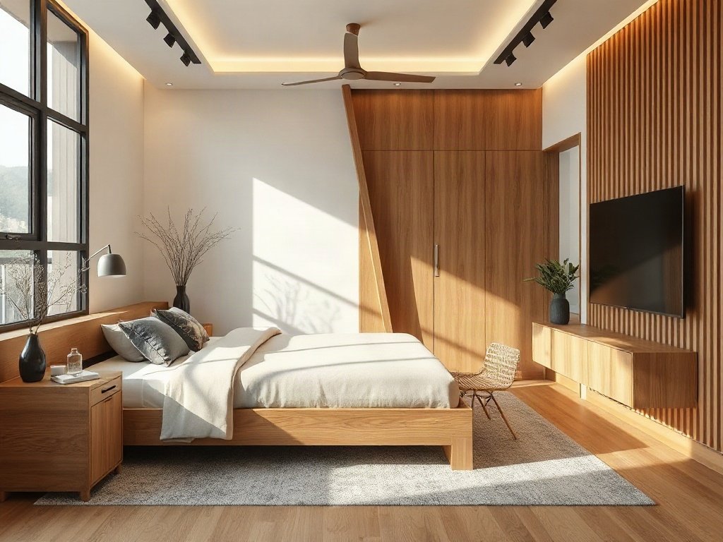 Nội thất hiện đại Việt Nam với giường gỗ