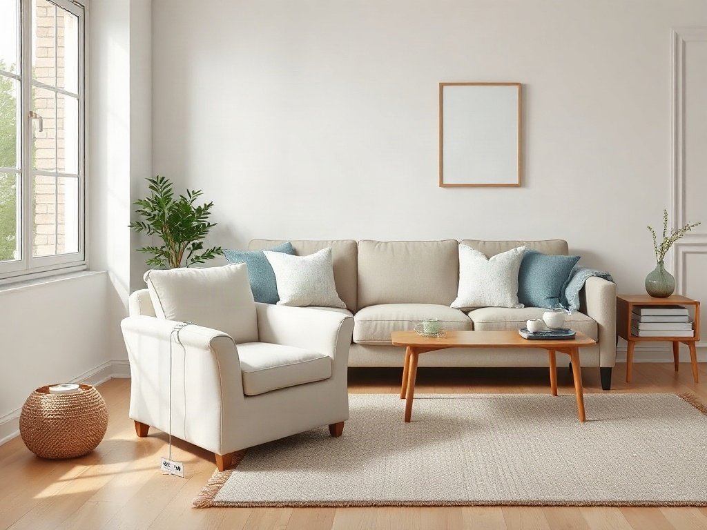 Không gian gia đình với ghế và sofa vải bố, công năng thực tế.