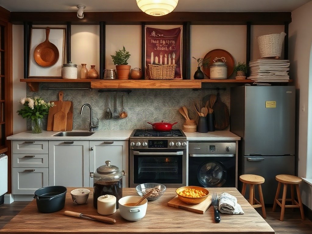 Gợi ý bảo quản và dụng cụ vệ sinh lò nướng trong góc bếp tối giản.