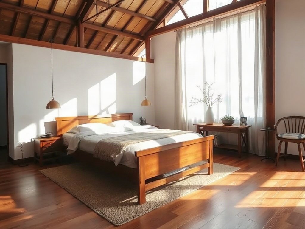 Phòng ngủ Việt Nam với giường gỗ lớn