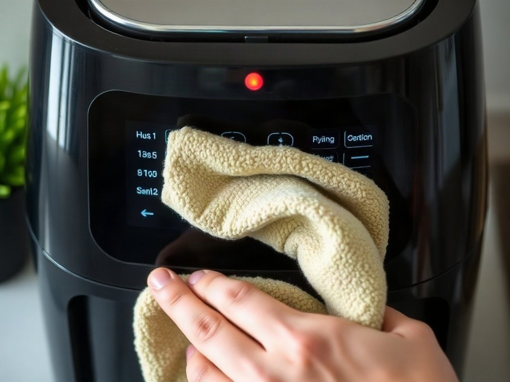 Khăn microfiber lau chùi nồi chiên không dầu cảm ứng.