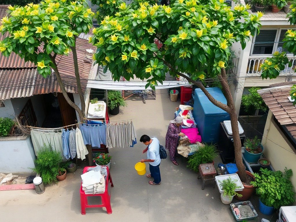 Khu phố Việt Nam với cảnh giặt giũ hàng ngày.