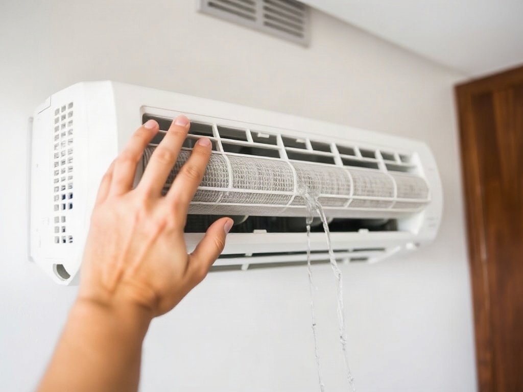 Làm sạch bộ lọc máy lạnh treo tường dưới vòi nước.