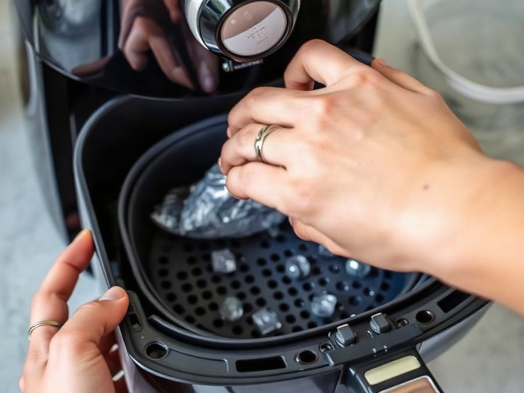 Lắp ráp lại chiếc nồi chiên không dầu đã sạch sẽ.