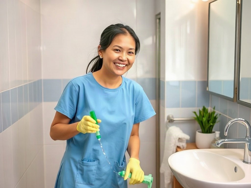 Người phụ nữ Việt Nam hài lòng sau khi làm sạch vết mực