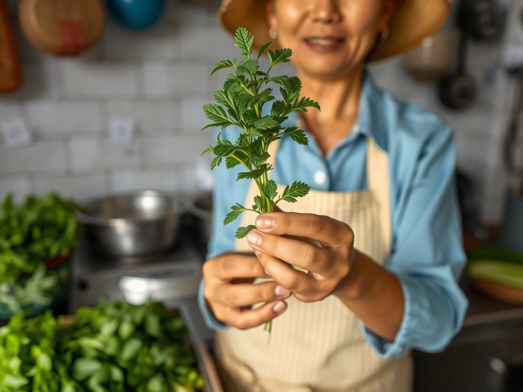 Người Việt cầm lá bạc hà trong bếp