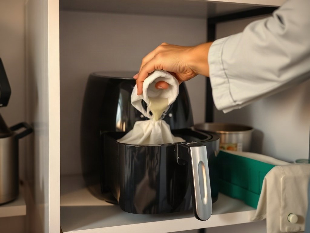 Người Việt đặt nồi chiên không dầu trở lại kệ bếp sẵn sàng sử dụng.