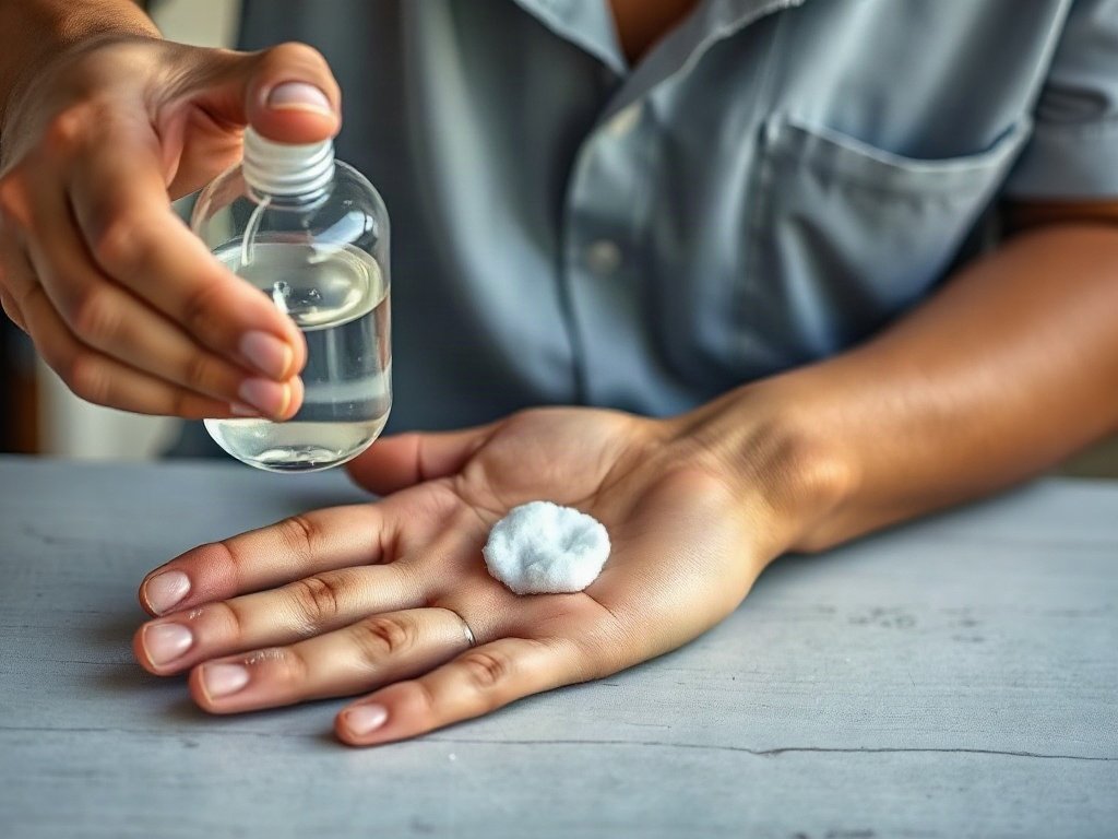 Người Việt dùng bông thấm cồn lau tay dính mực