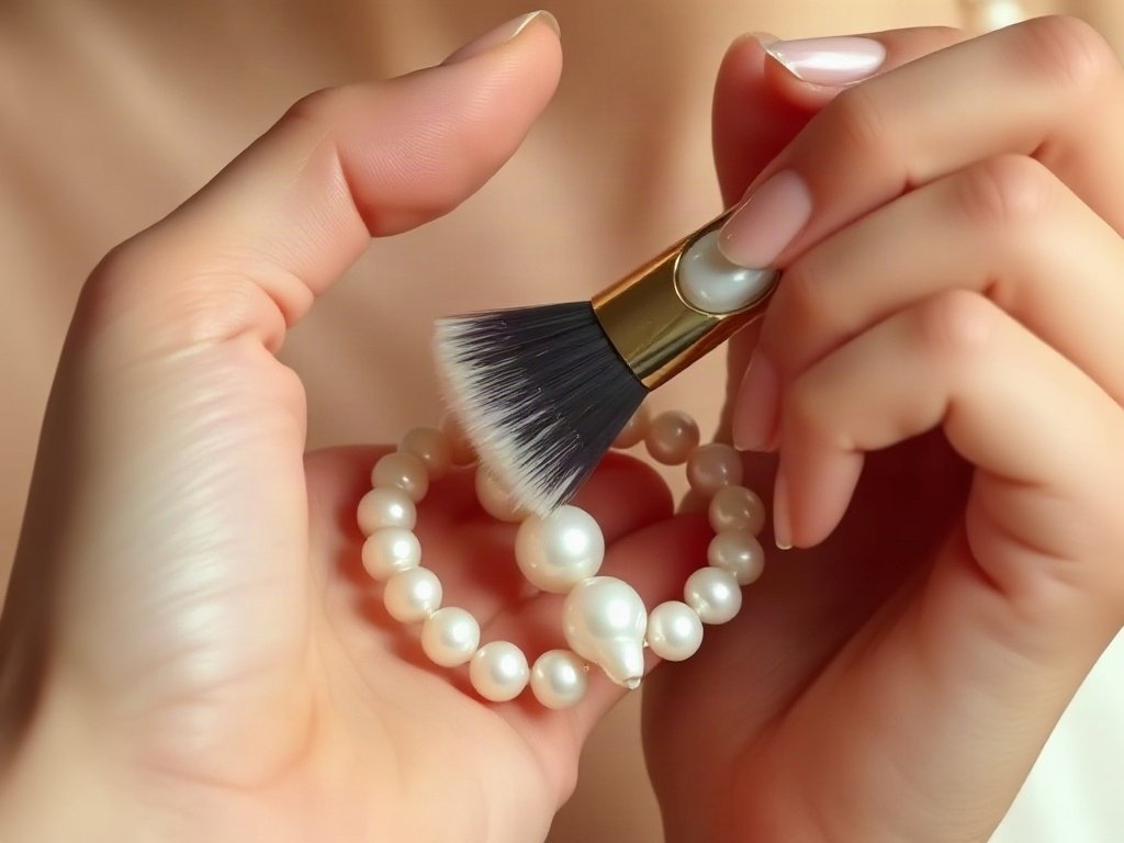 Người Việt Nam dùng chổi trang điểm để nhẹ nhàng làm sạch bề mặt trang sức ngọc trai.