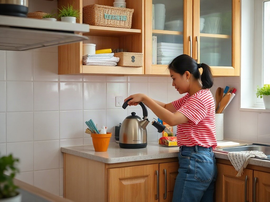 Người Việt sắp xếp lại bếp sau khi vệ sinh ấm siêu tốc