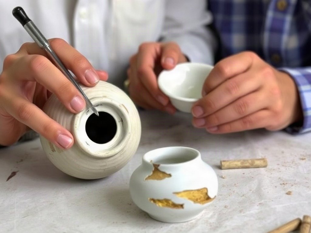 Người Việt sửa chữa đồ gốm sứ bị mẻ.