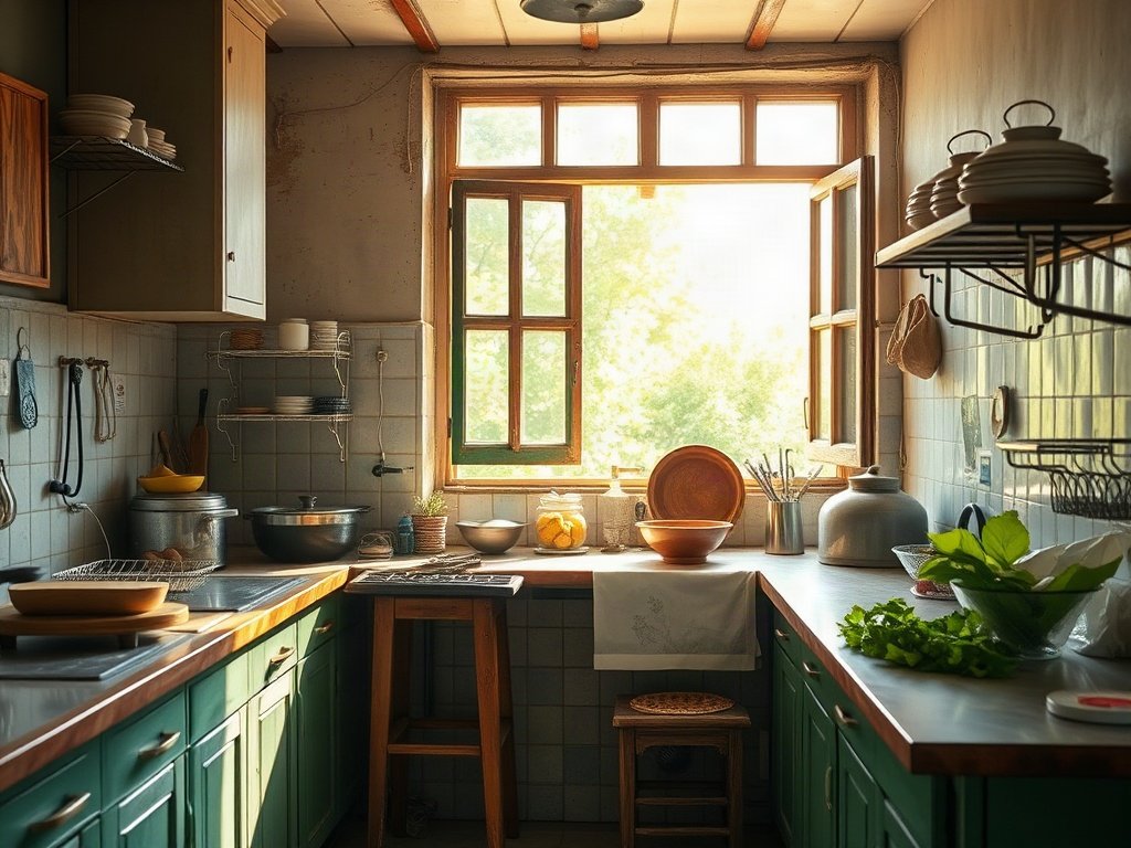 Nhà bếp truyền thống Việt Nam với ánh sáng đẹp.