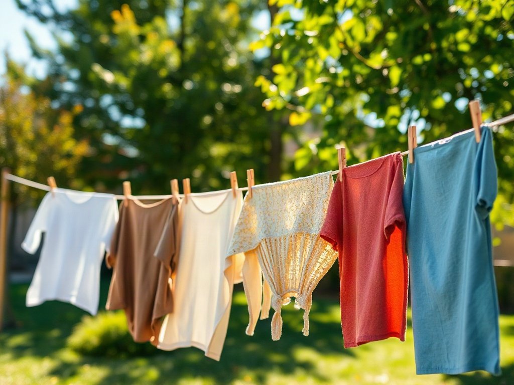 Quần áo phơi dưới ánh nắng tự nhiên