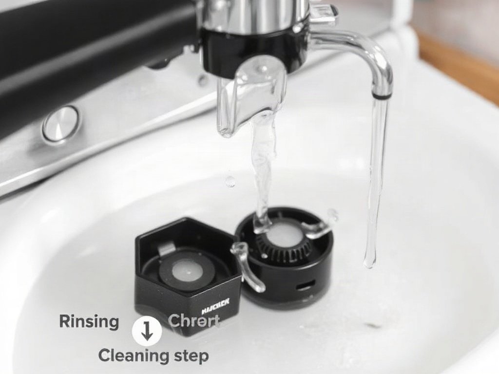 Rửa các bộ phận máy pha cà phê dưới nước.