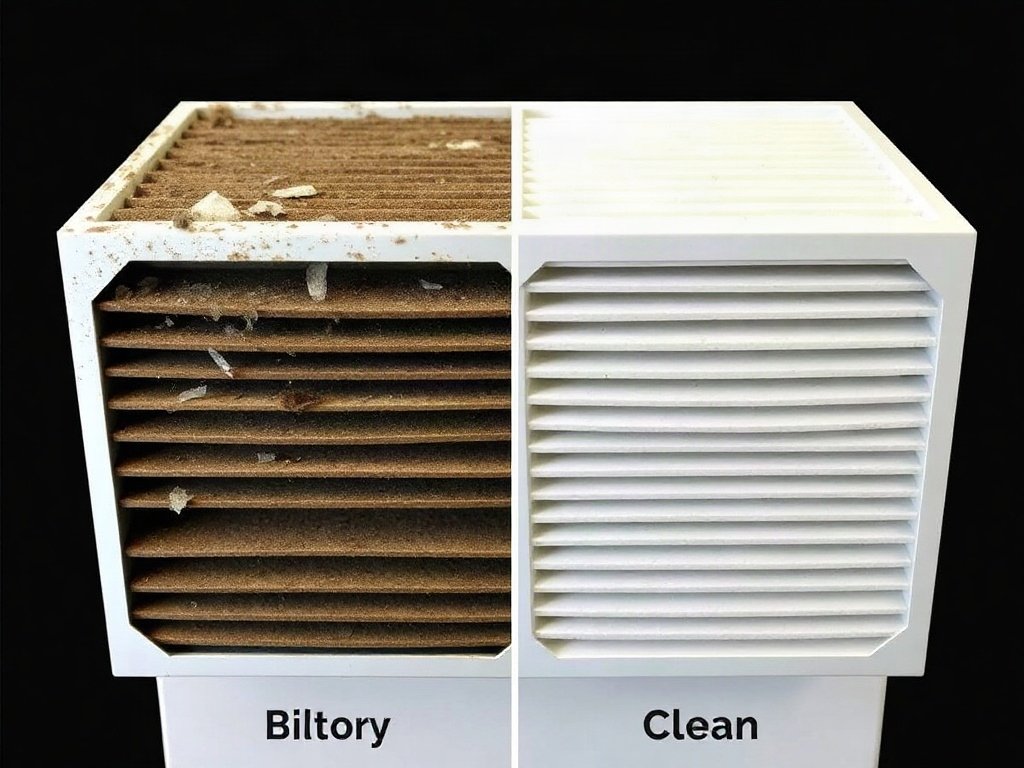 So sánh bộ lọc máy lạnh bẩn và sạch.